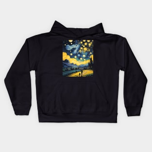 Starry Night Cat, Van Gogh Cat, Cat Lover, Cat Mom, Cat Dad Kids Hoodie